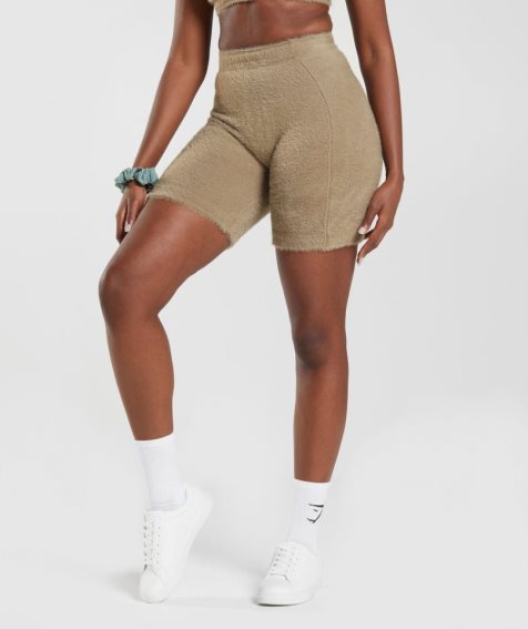 Women's Gymshark Whitney Eyelash Knit Shorts Khaki | NZ 5DMFIE